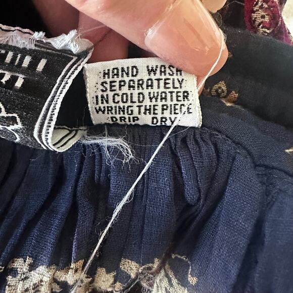 Vintage Short Circuit Skirt Free Size Navy Boho Print Gauzy Festival 90s Peasant - Picture 5 of 7